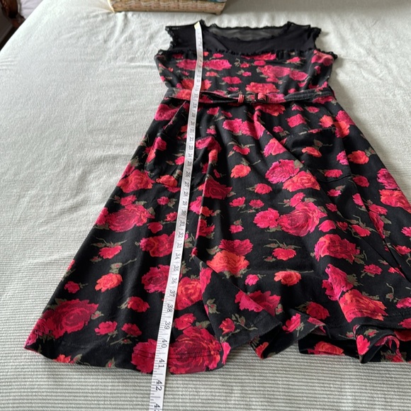 ❤️ Effie’s Heart black/red floral dress with mesh bodice and belt. Size L. - Picture 7 of 8